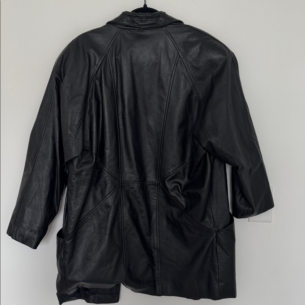 G-III Vintage Women's Genuine Black Leather Longline Jacket - Size S - Picture 5 of 6